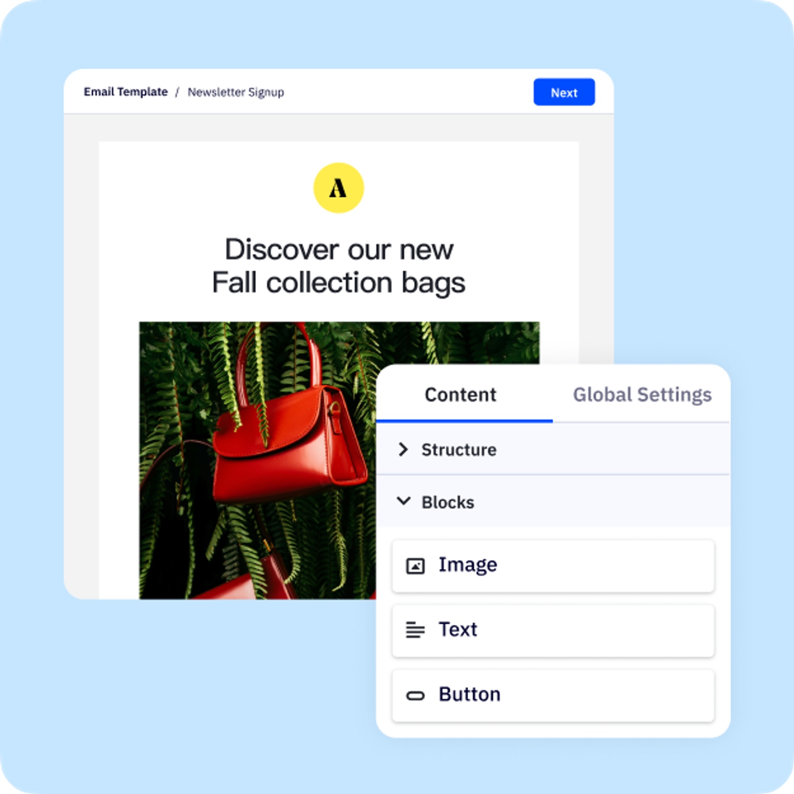 Example of creating content blocks in an email template that can be displayed or hidden depending on the recipient.