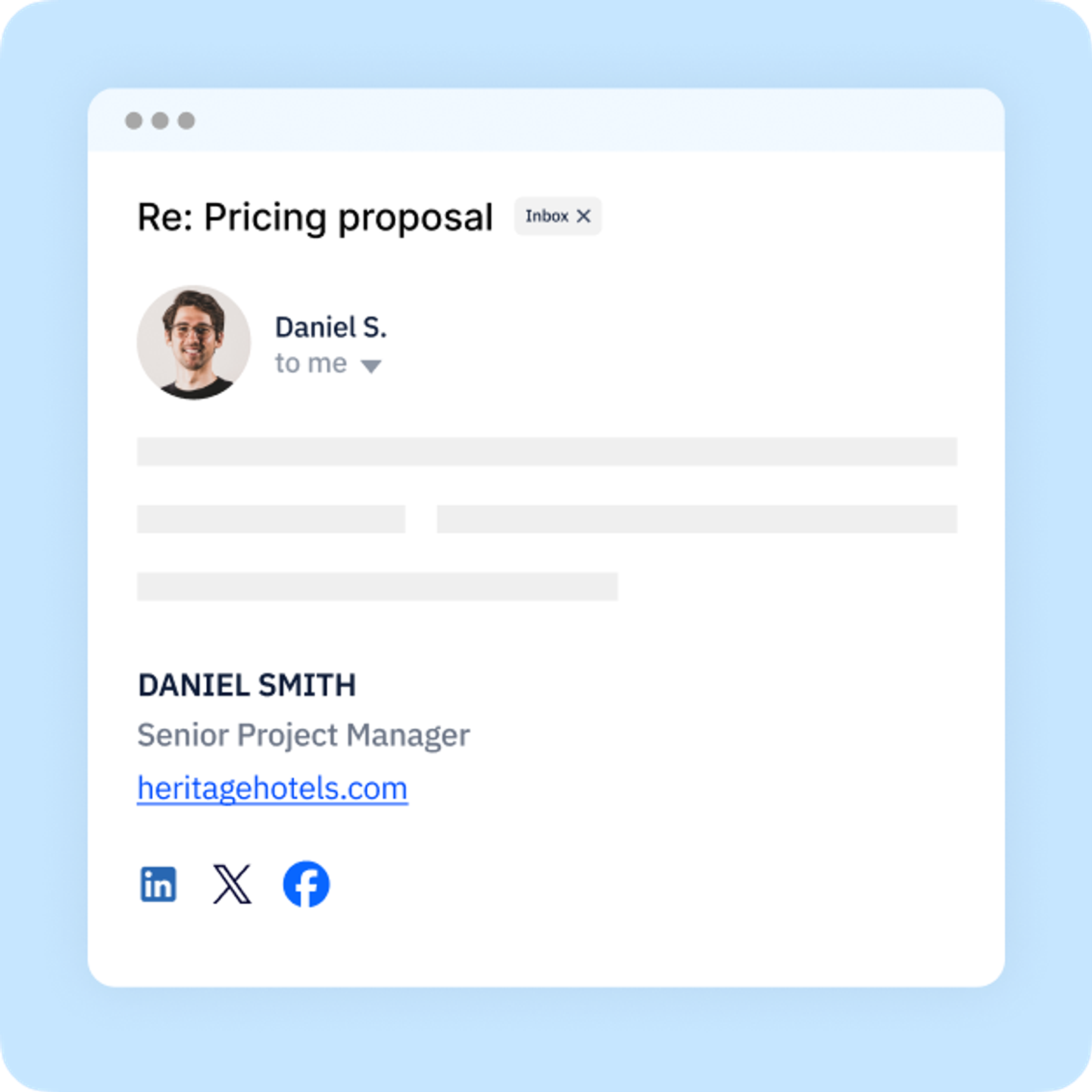 Sample email with a customized and stylish signature.