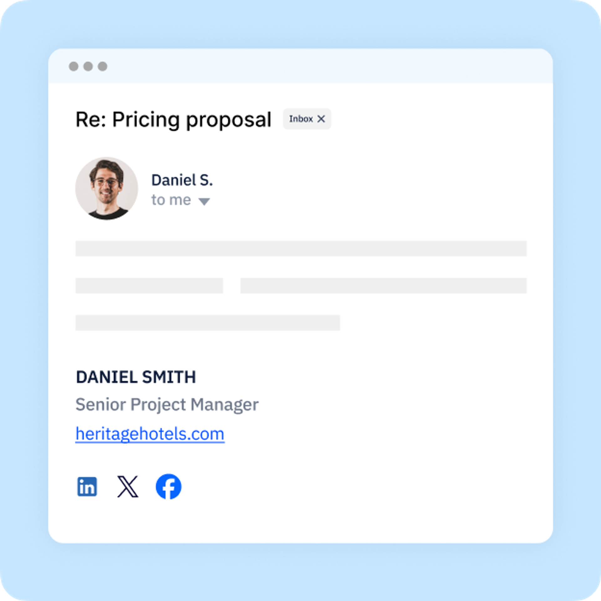 Sample email with a customized and stylish signature.