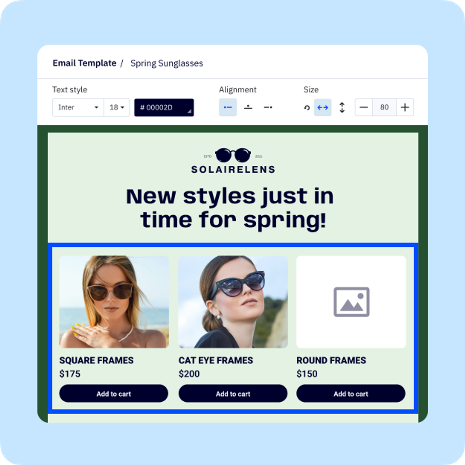 Example of a selection of choices added to an email.