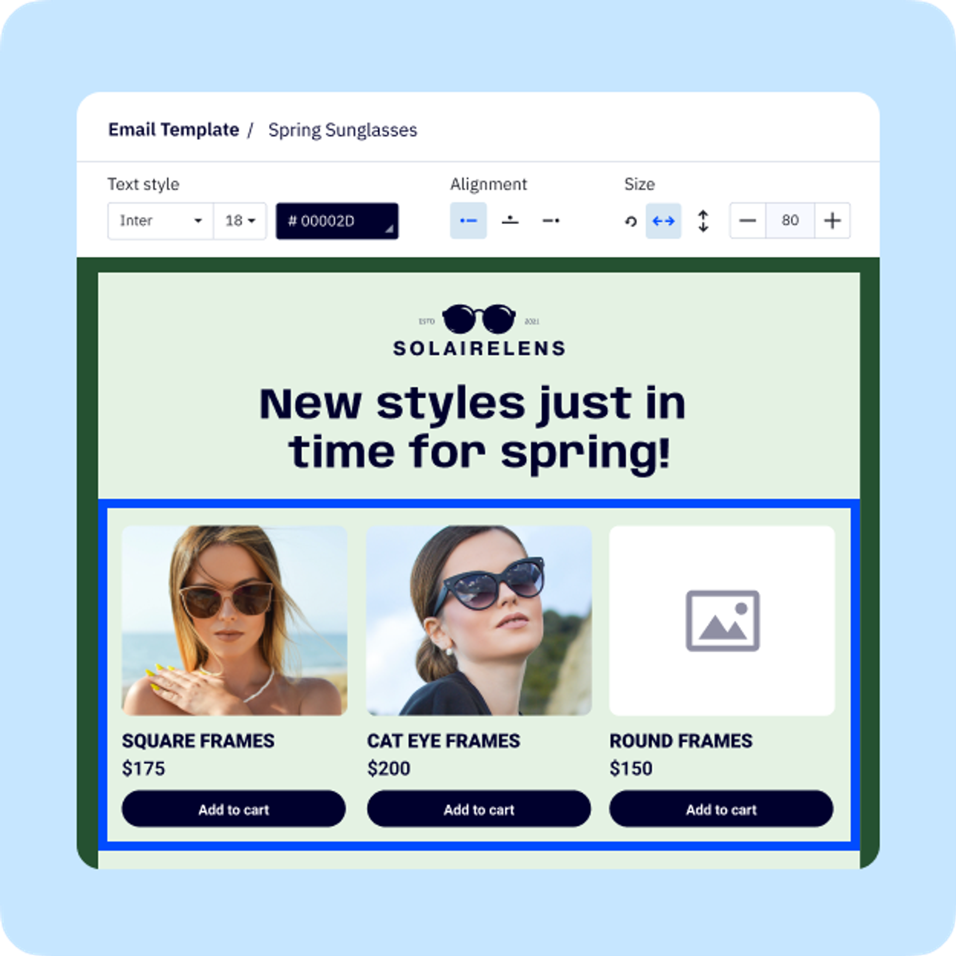 Example of a selection of choices added to an email.