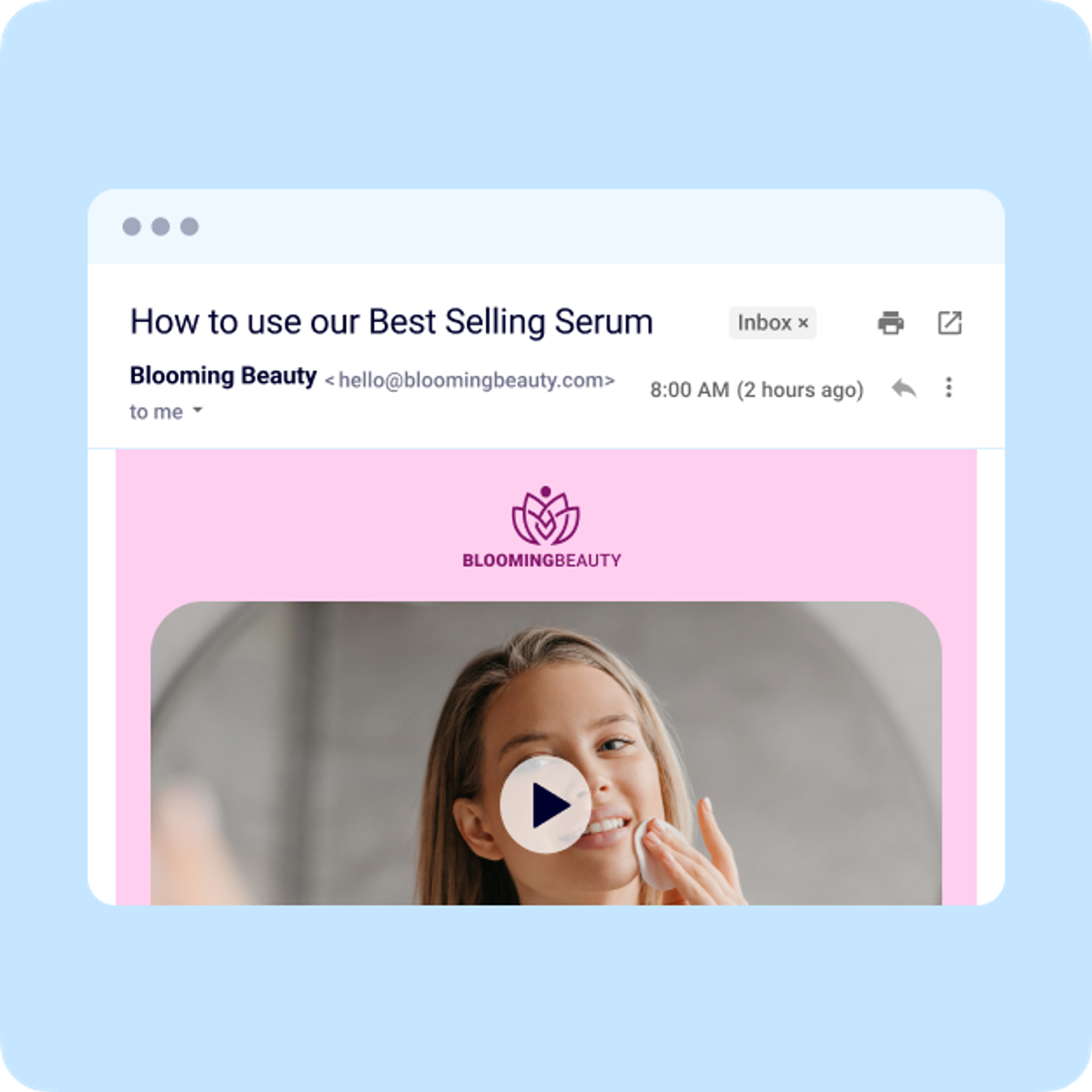 Example of a video element added to the body of an email.
