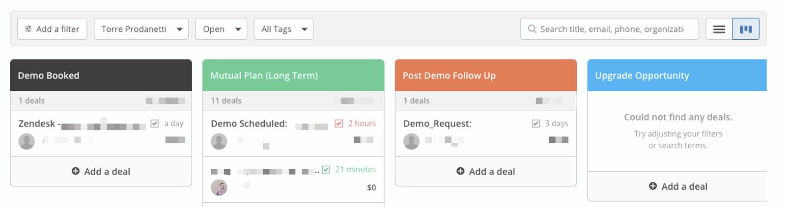 Screenshot of the sales pipeline dashboard in ActiveCampaign