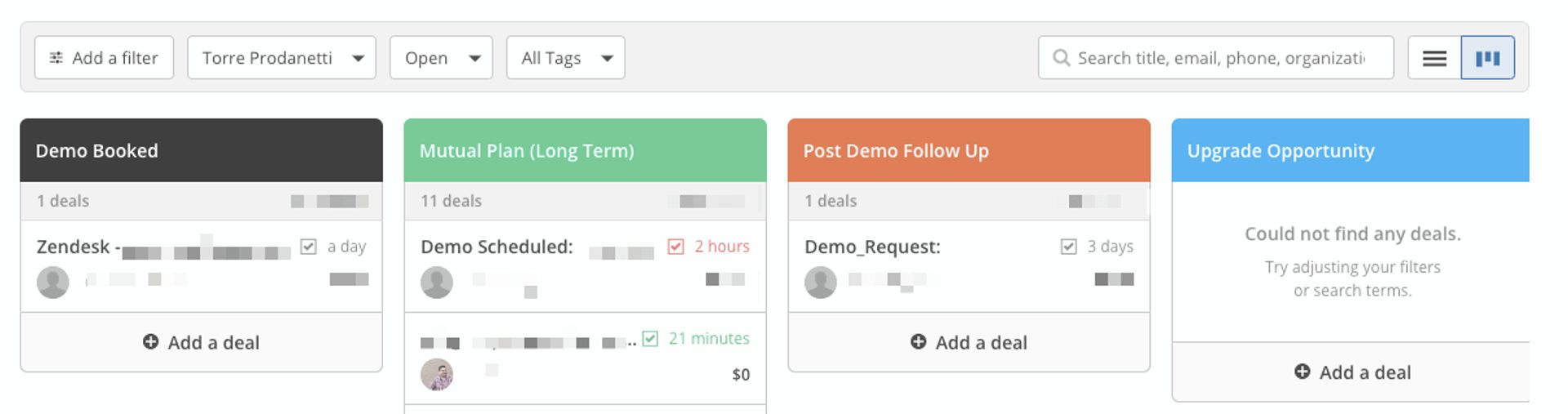 Screenshot of the sales pipeline dashboard in ActiveCampaign