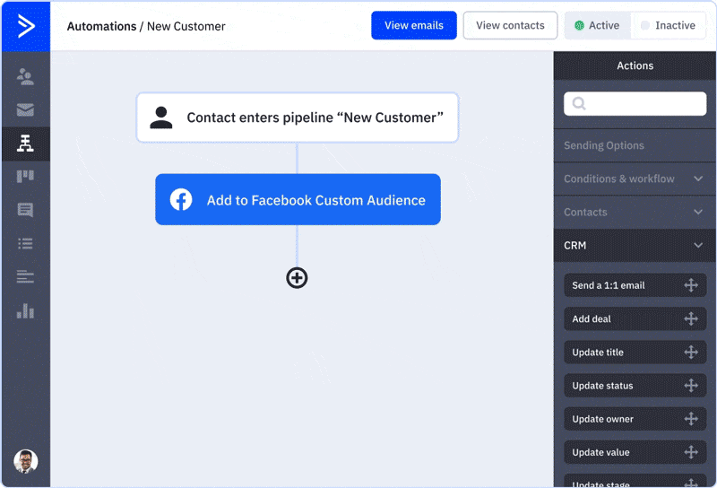 GIF of user adding a new action to an automation in ActiveCampaign