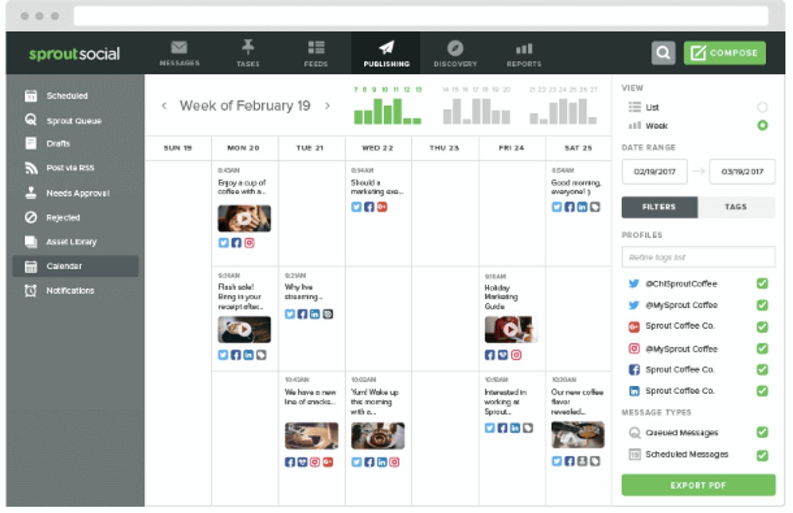 Screenshot of a calendar of social media posts