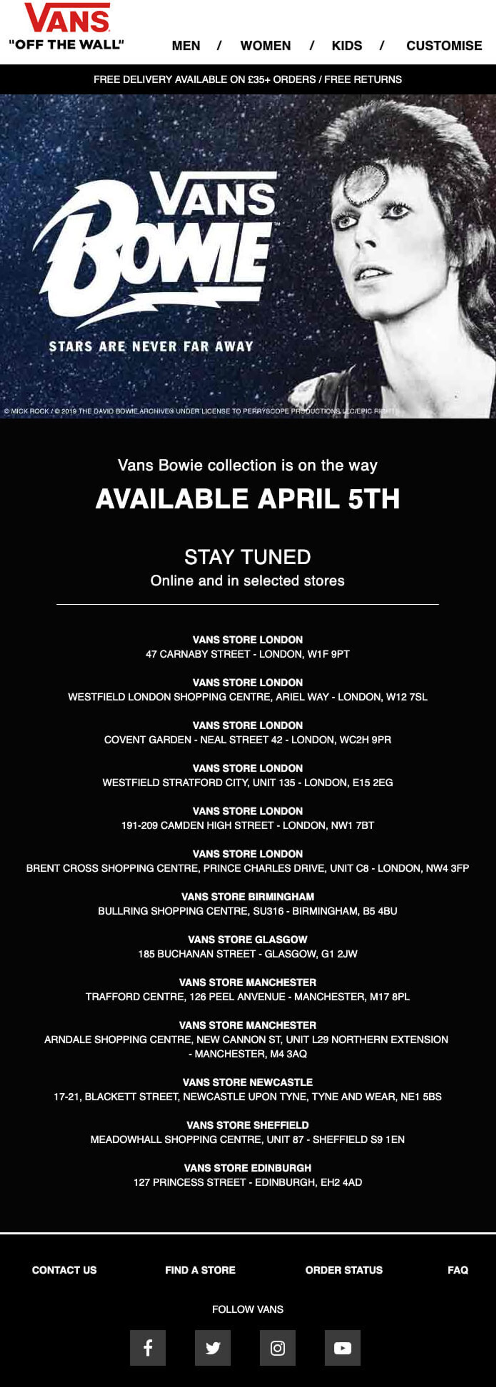 Vans Teaser-Ankündigungs-E-Mail für die David-Bowie-Kampagne zeigt die bewährten Verfahren für Teaser-E-Mails