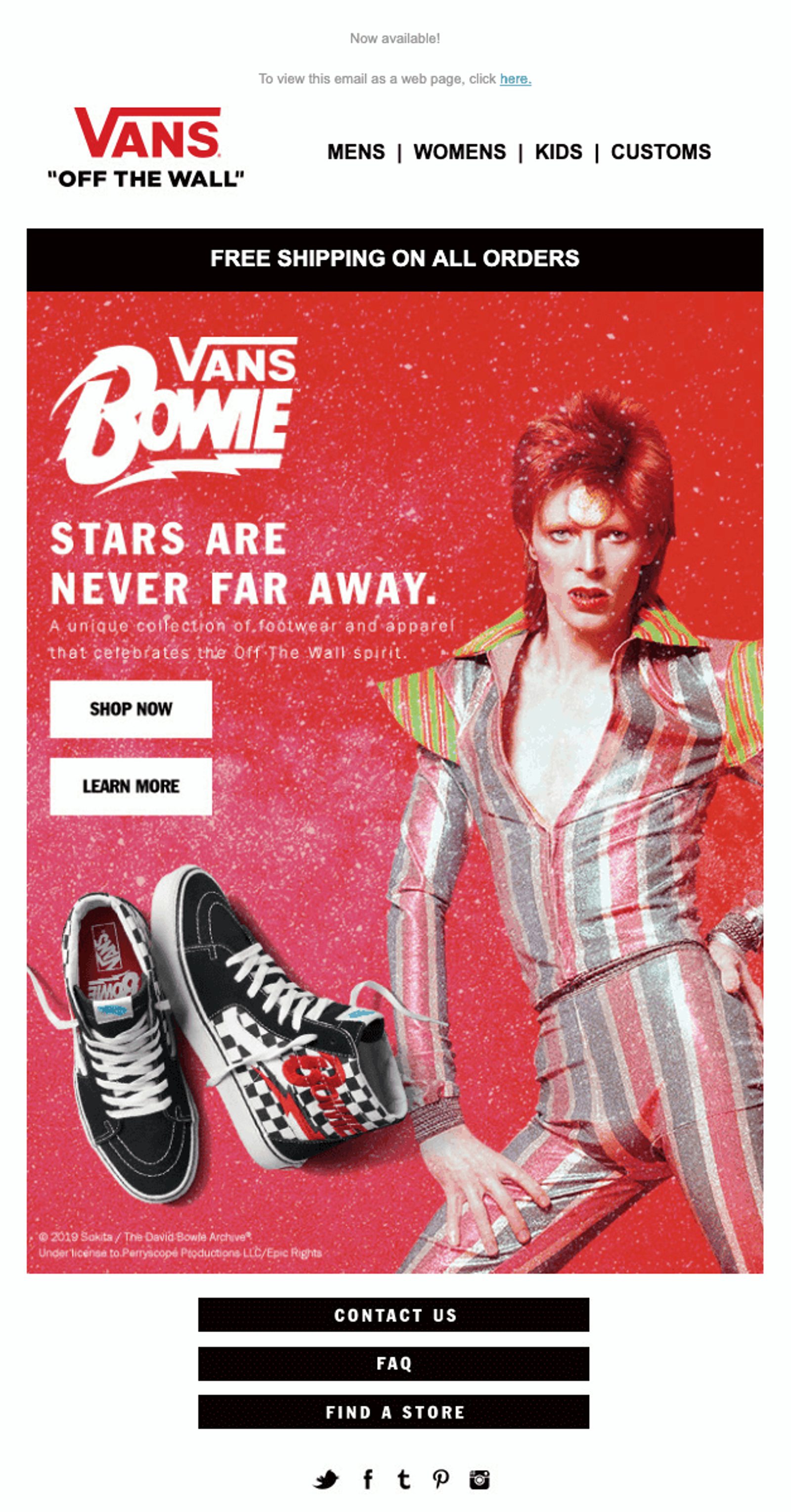 Vans und David Bowie Live-Produkteinführungs-E-Mail