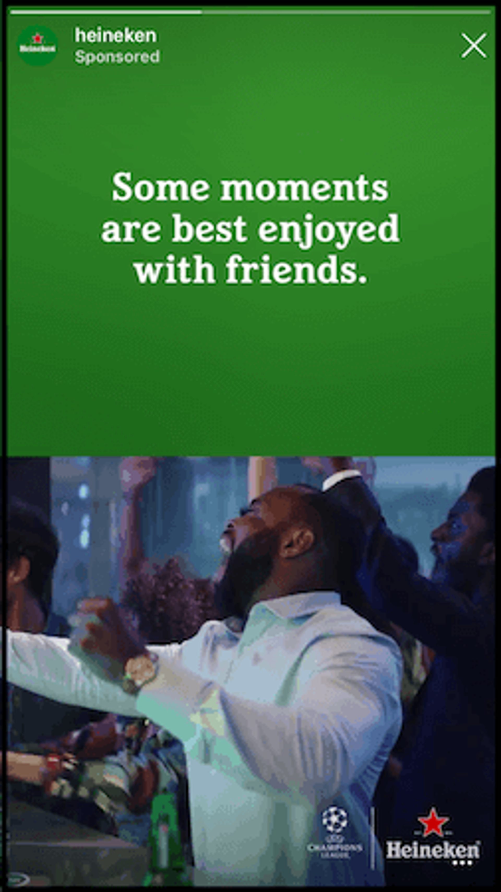 Instagram story sponsored content example Heineken UEFA Champions League
