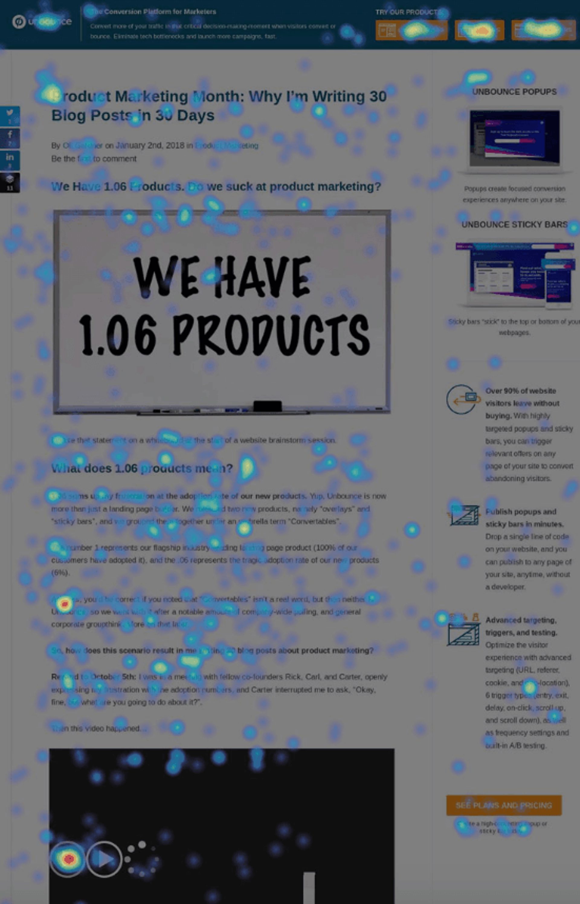 Mapa de calor que demuestra que los usuarios no prestan mucha atención a los opt-in en la barra lateral de la página