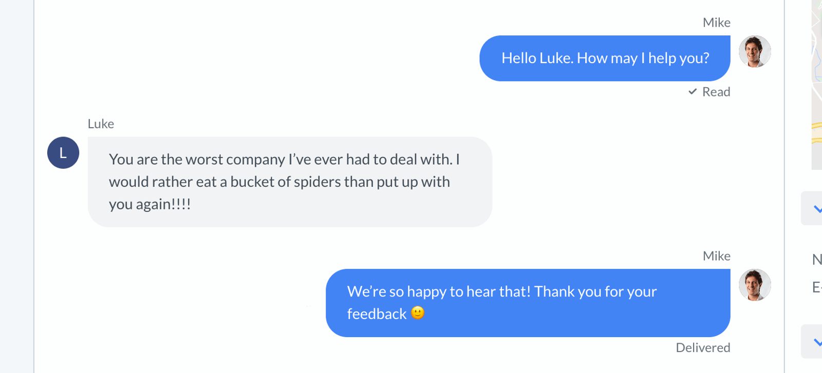 Example of a bad live chat feature