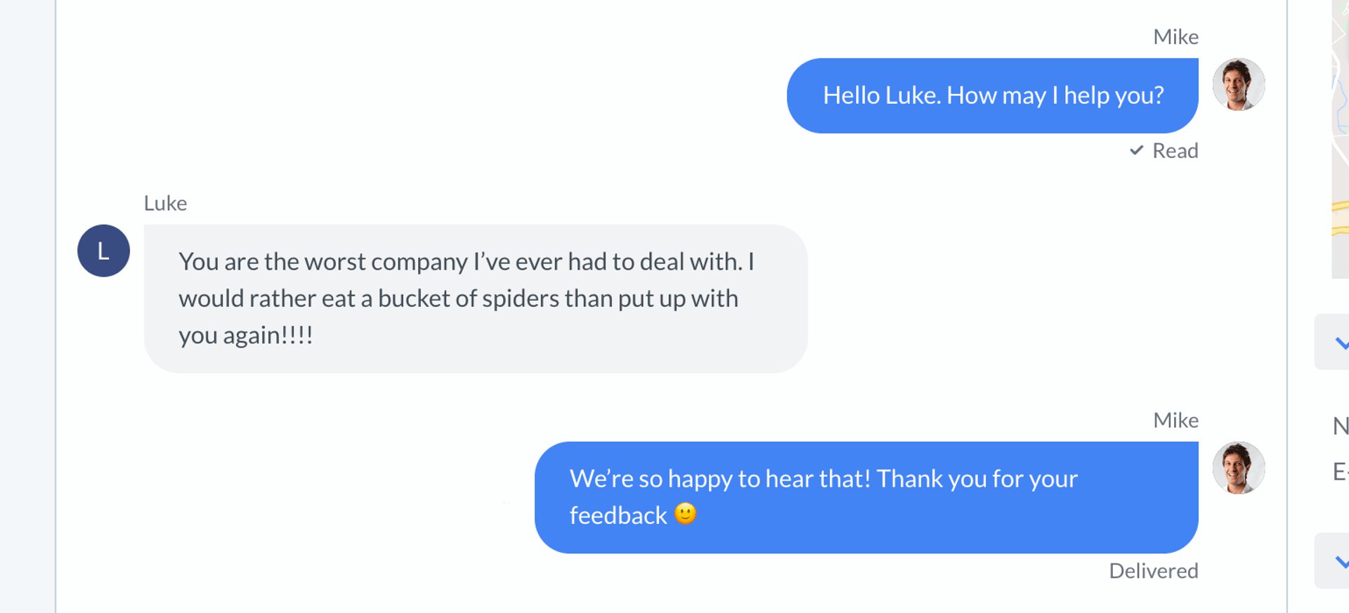 Example of a bad live chat feature