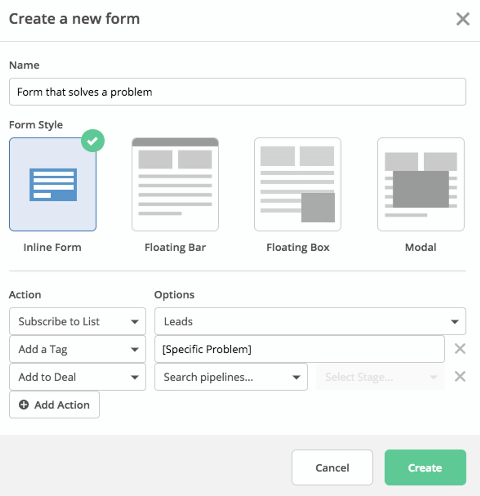 ActiveCampaign form actions