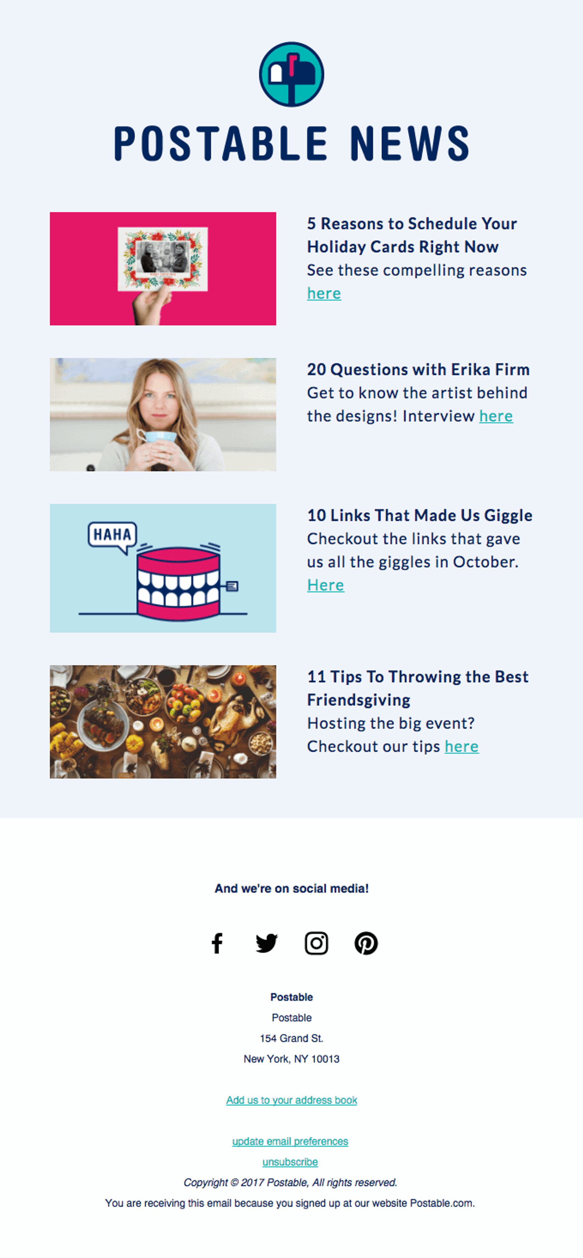 Screenshot of a Postable News subject line