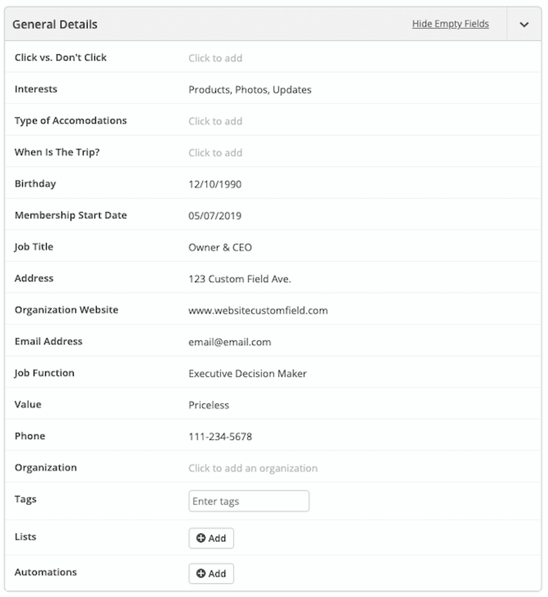 Custom fields in ActiveCampaign