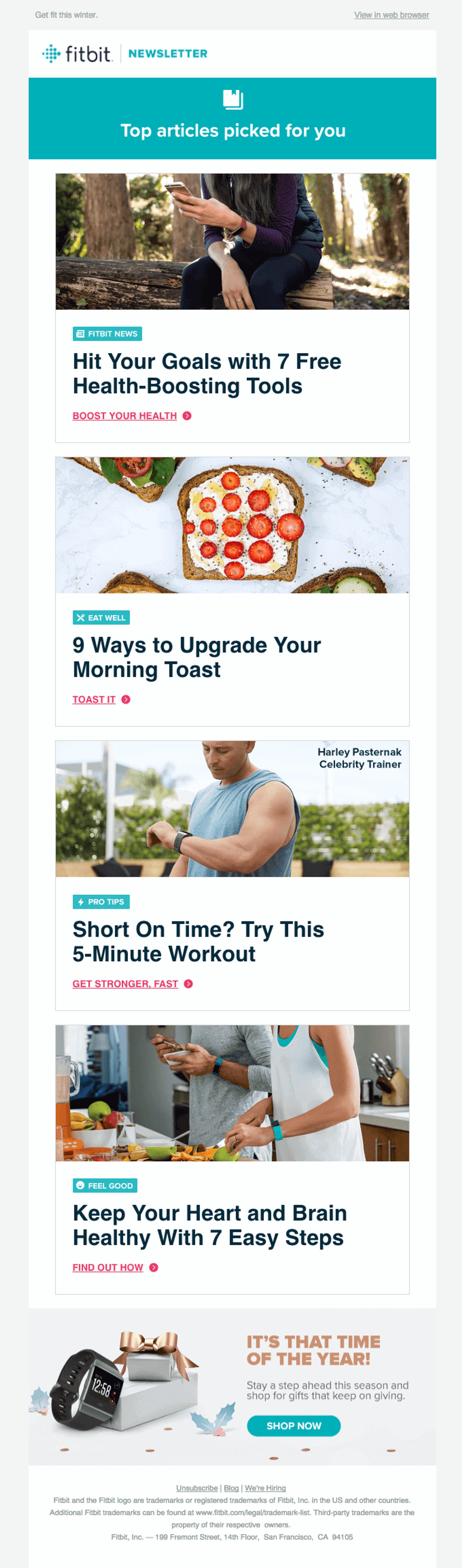 Screenshot of a fitbit newsletter