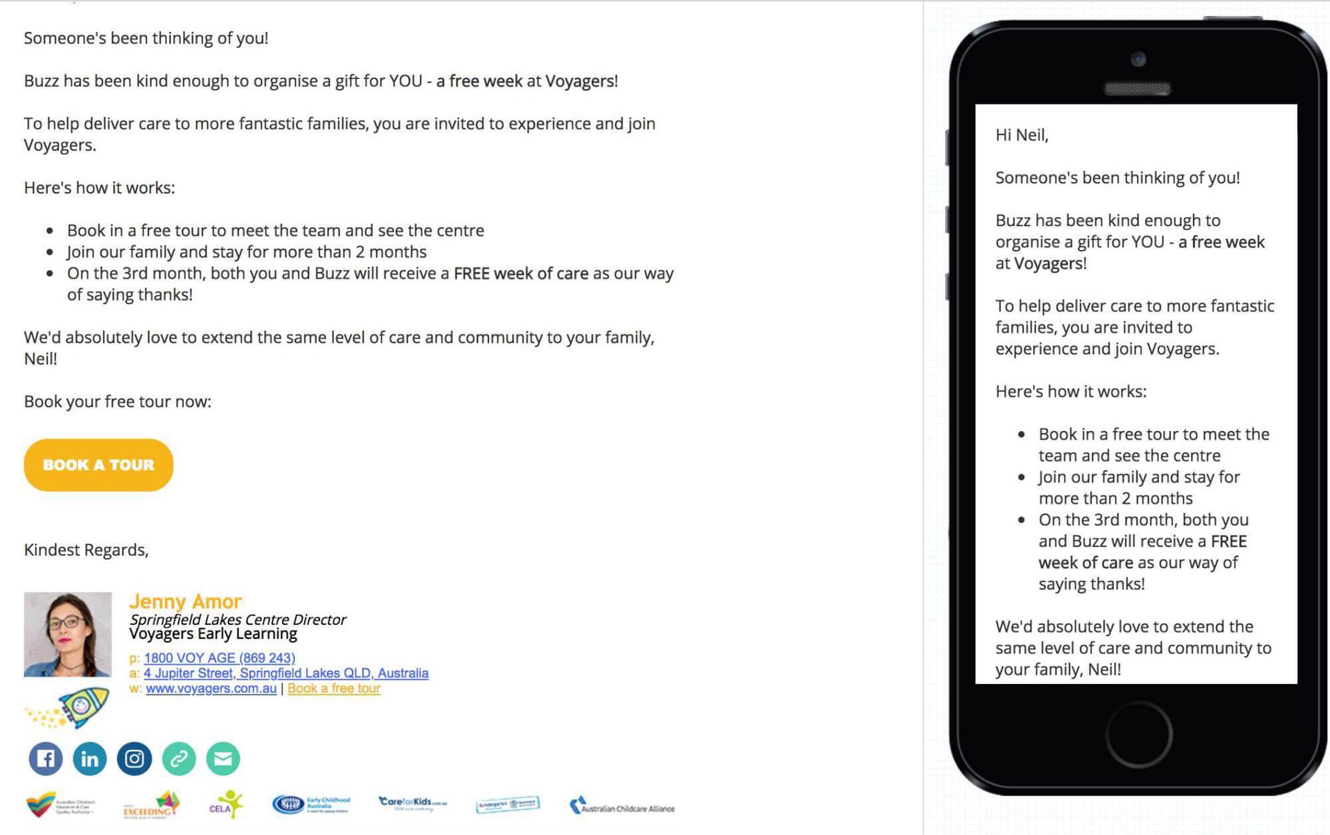 referral email with tour CTA