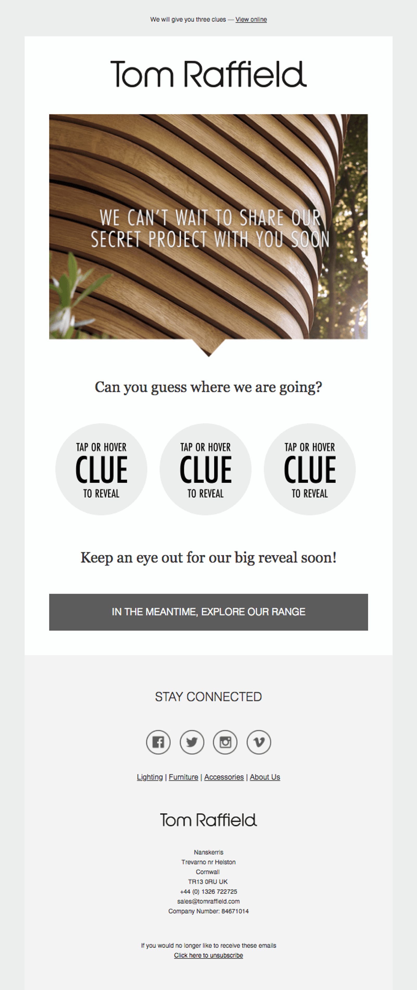 Tom Raffields Teaser-Ankündigungs-E-Mail verwendet Mehrdeutigkeit, um das Interesse zu wecken