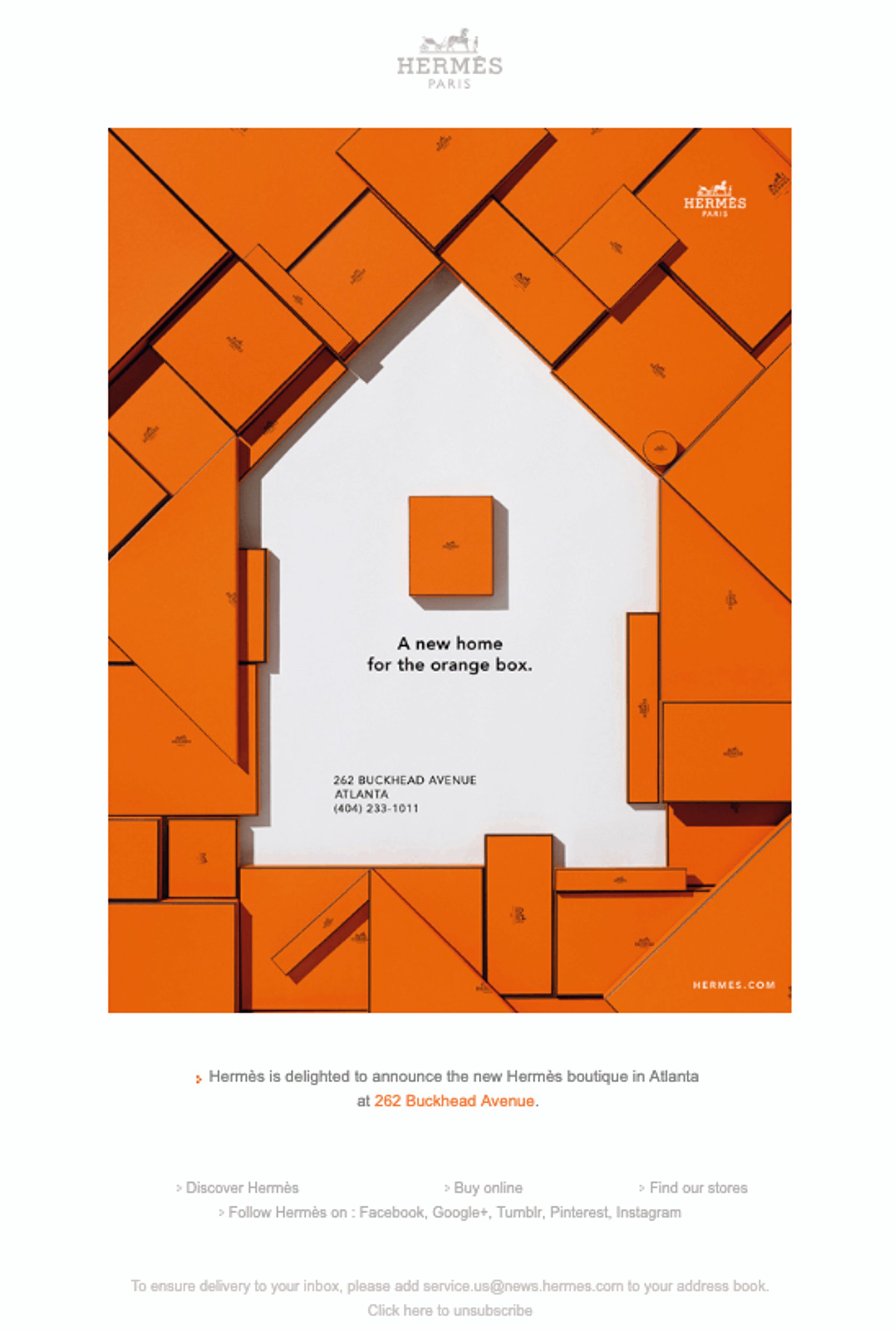 Ankündigungs-E-Mail von Hermes, die starke Inkonografie zeigt