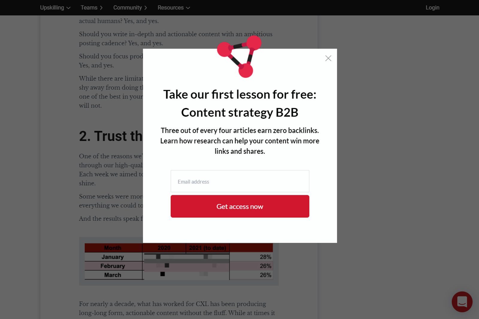 Conversion XL, esempio di modulo di iscrizione alla newsletter