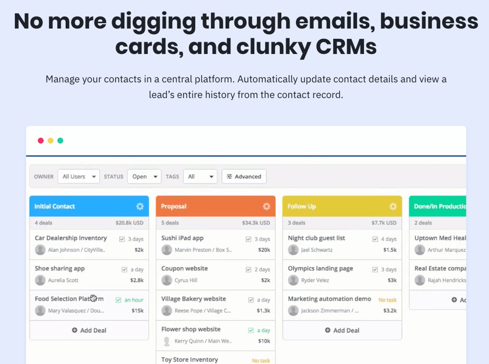 ActiveCampaign CRM page copy