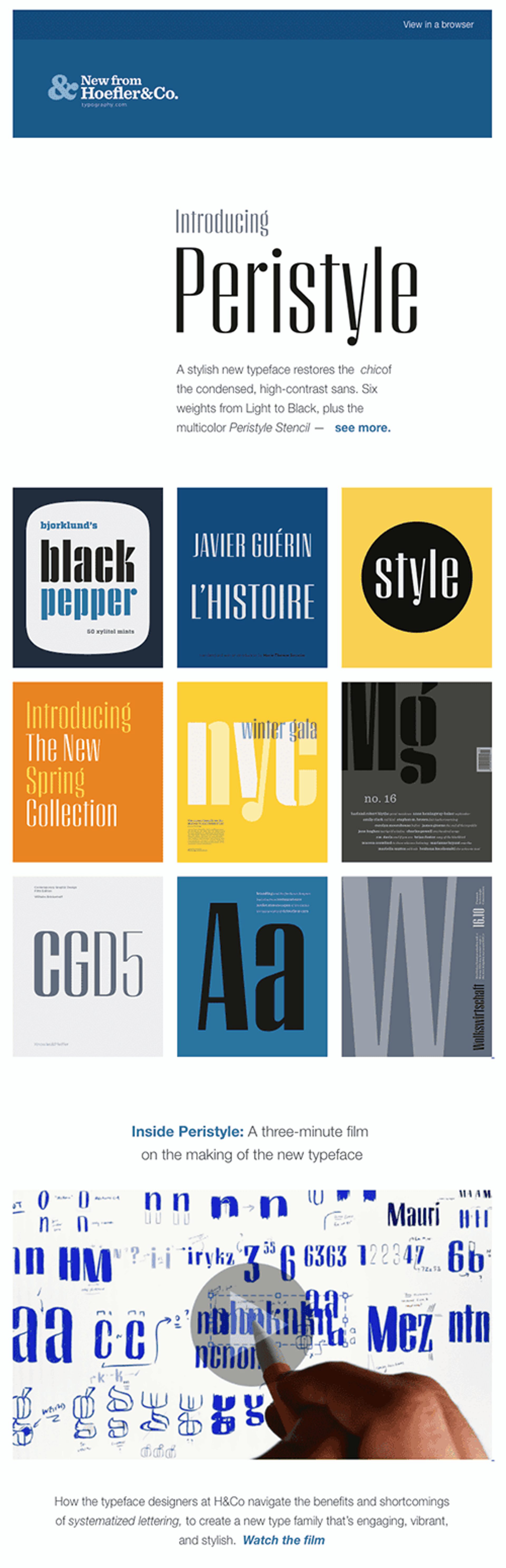 E-Mail zur Produkteinführung von Hoefler, die zeigt, wie das Produkt verwendet werden kann