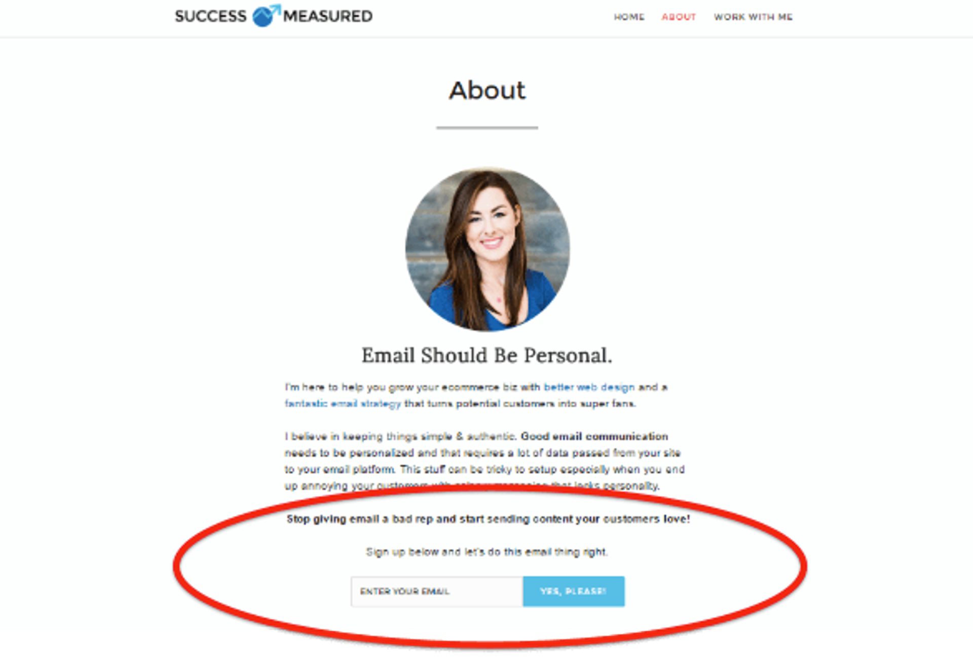 Success Measured opt-in email example demonstrating why email should be personal