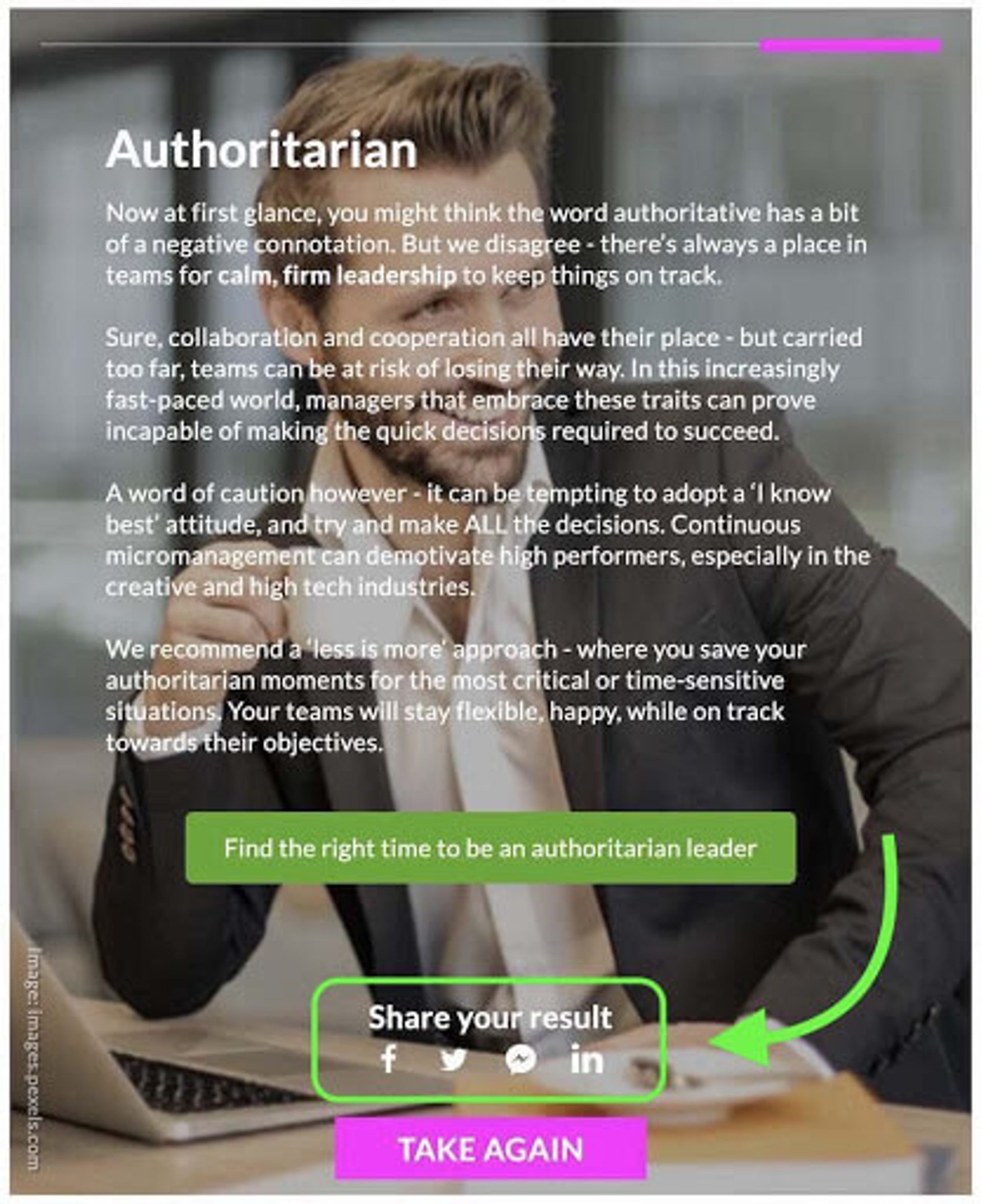 Results of a lead generation quiz