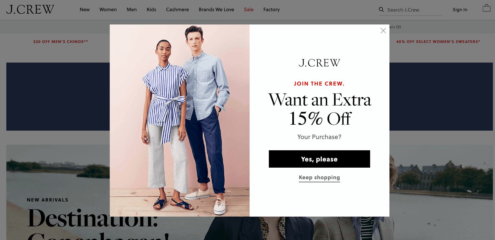 J. Crew splash page