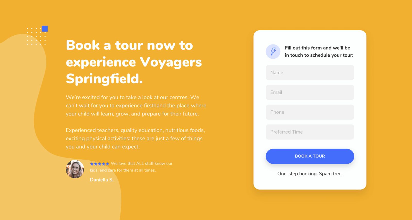 Book a tour experience form