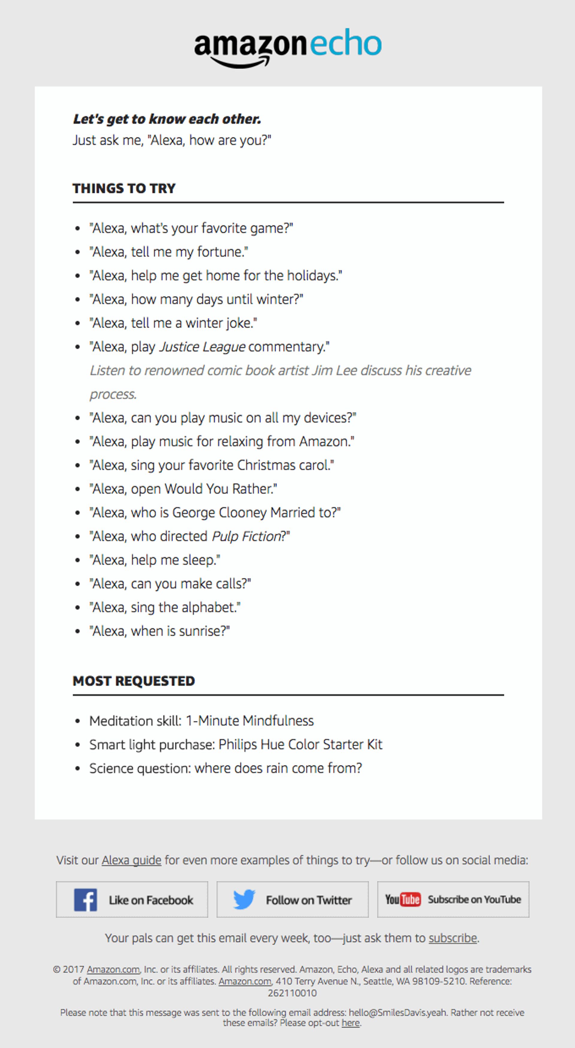 Amazon Echo welcome email