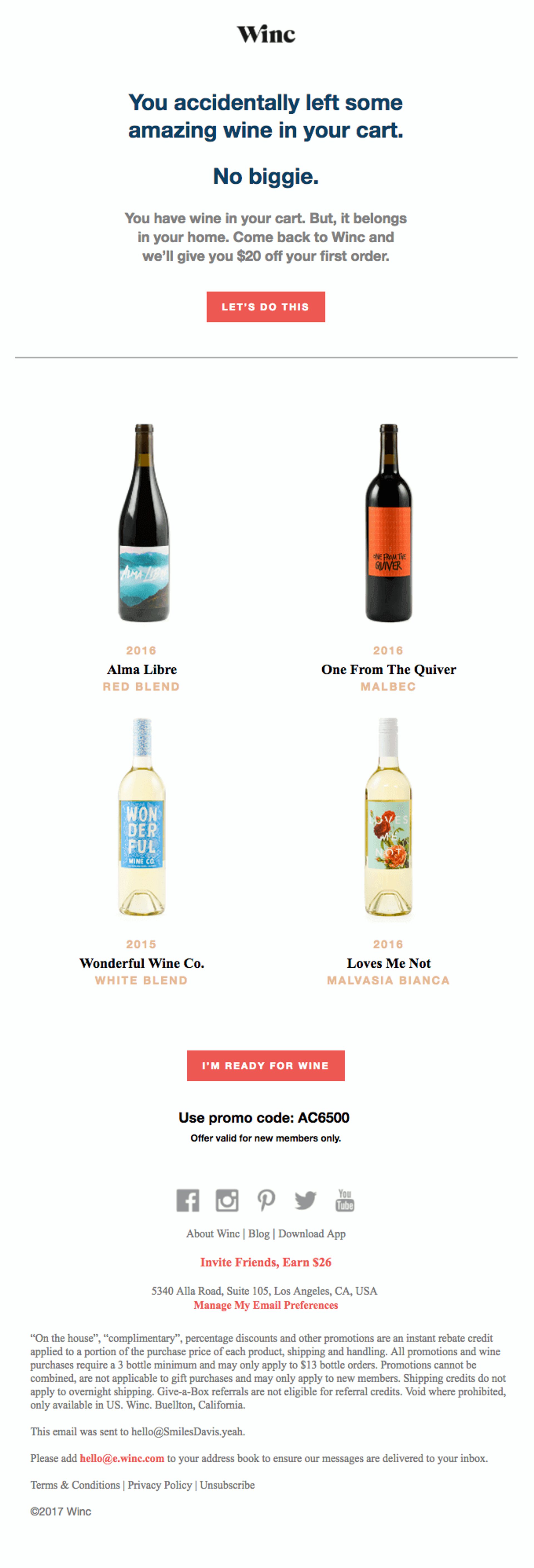 Winc abandoned cart email