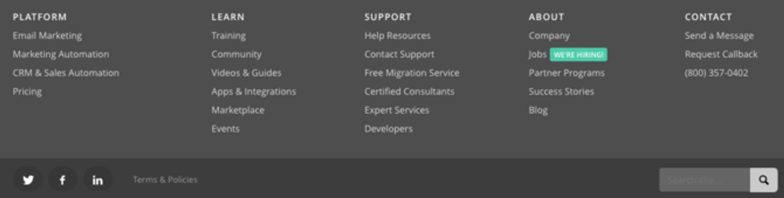 ActiveCampaign website footer