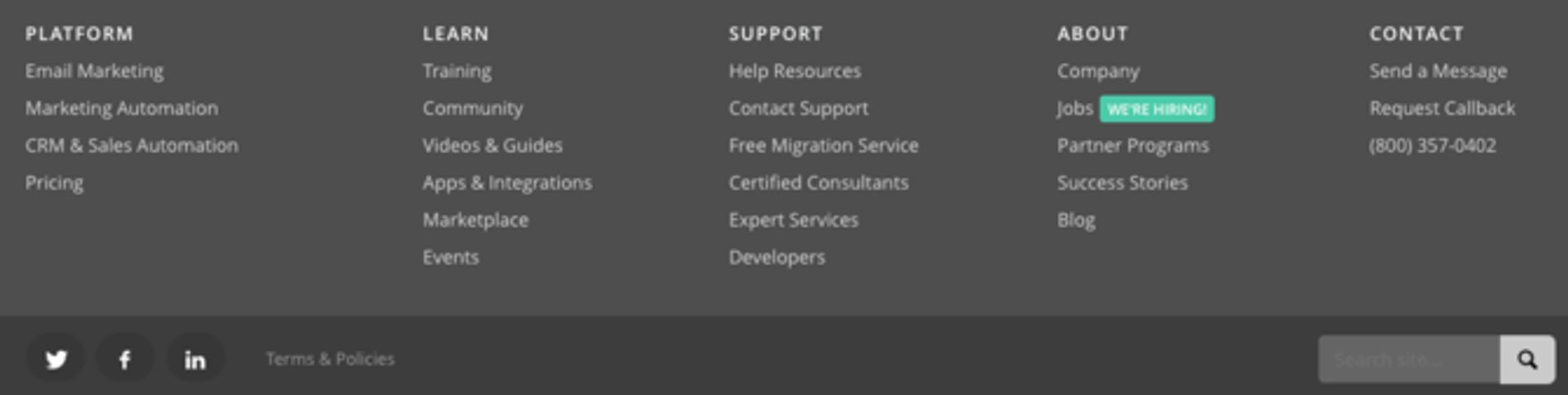 ActiveCampaign website footer