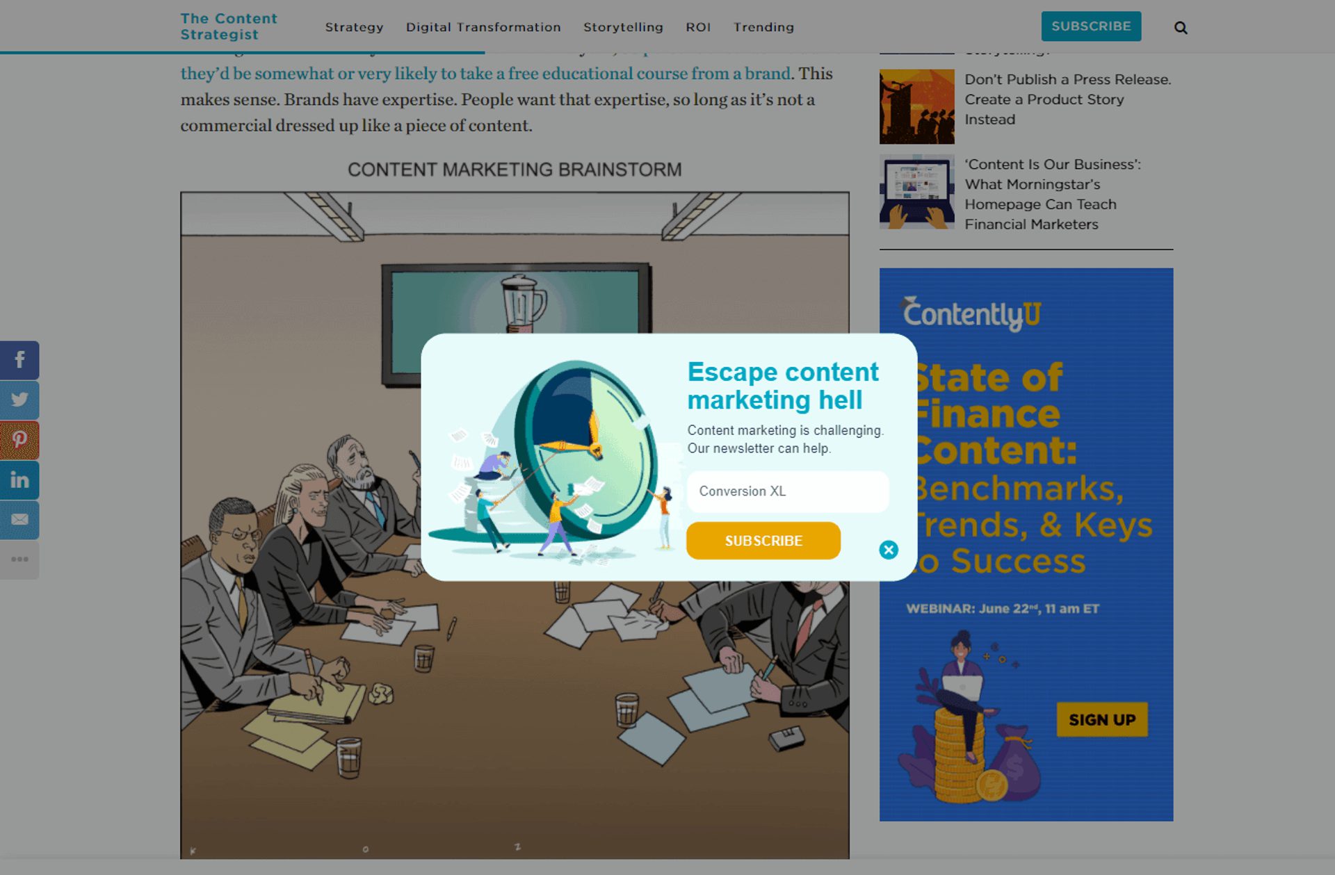 esempio di popup colorato di contently