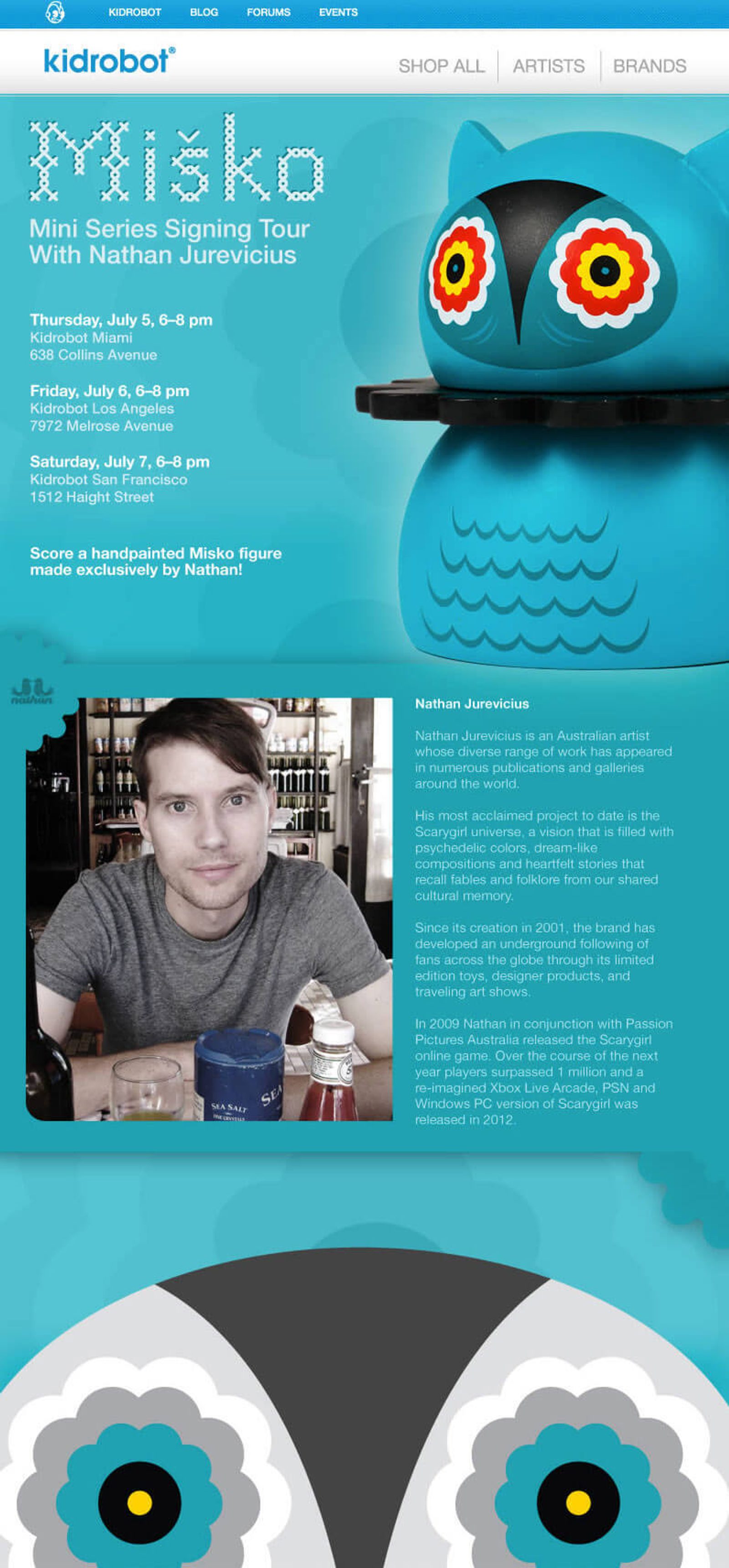 Produkteinführungs-E-Mail von Kidrobot zur Werbung für die Nathan-Jurevicious-Miniserien-Signierstunde