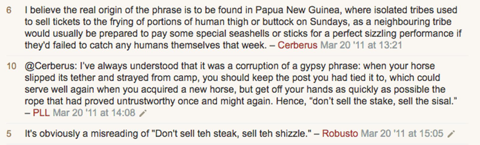 Origin of sell the steak not the sizzle