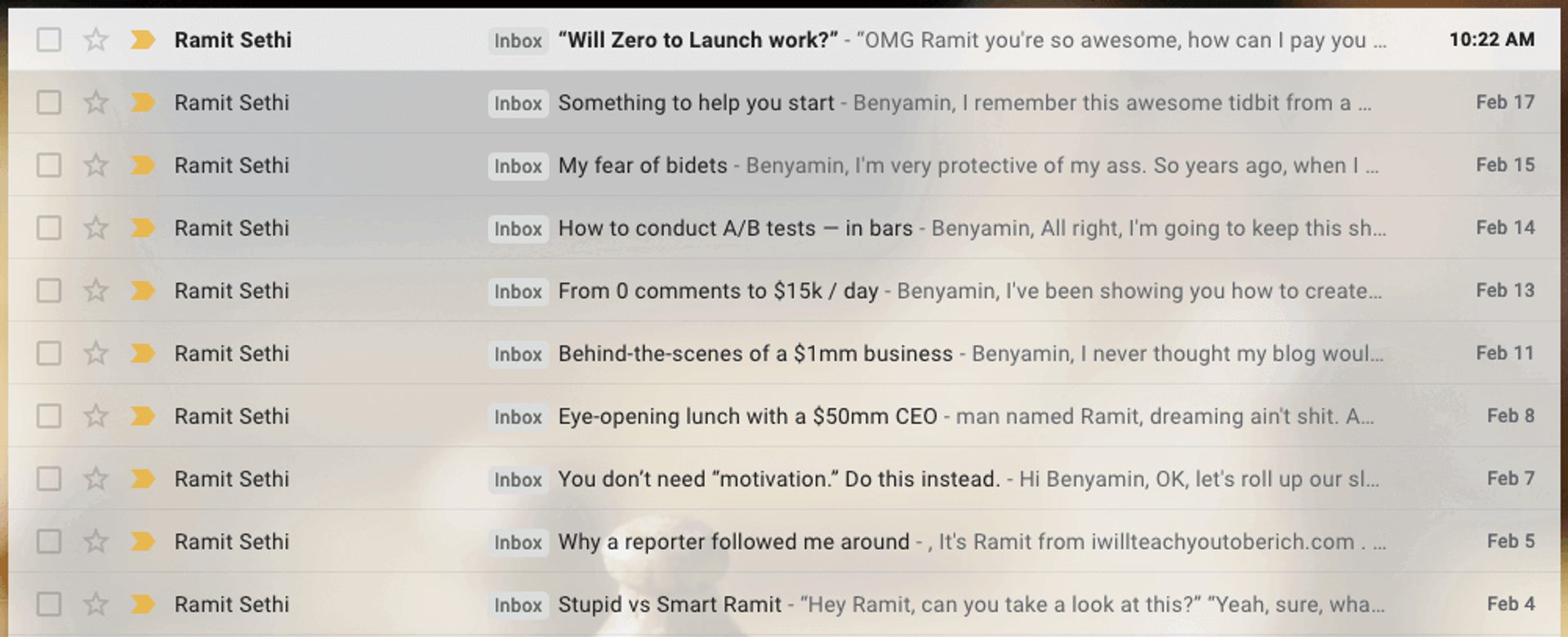 Screenshot eines E-Mail-Postfachs