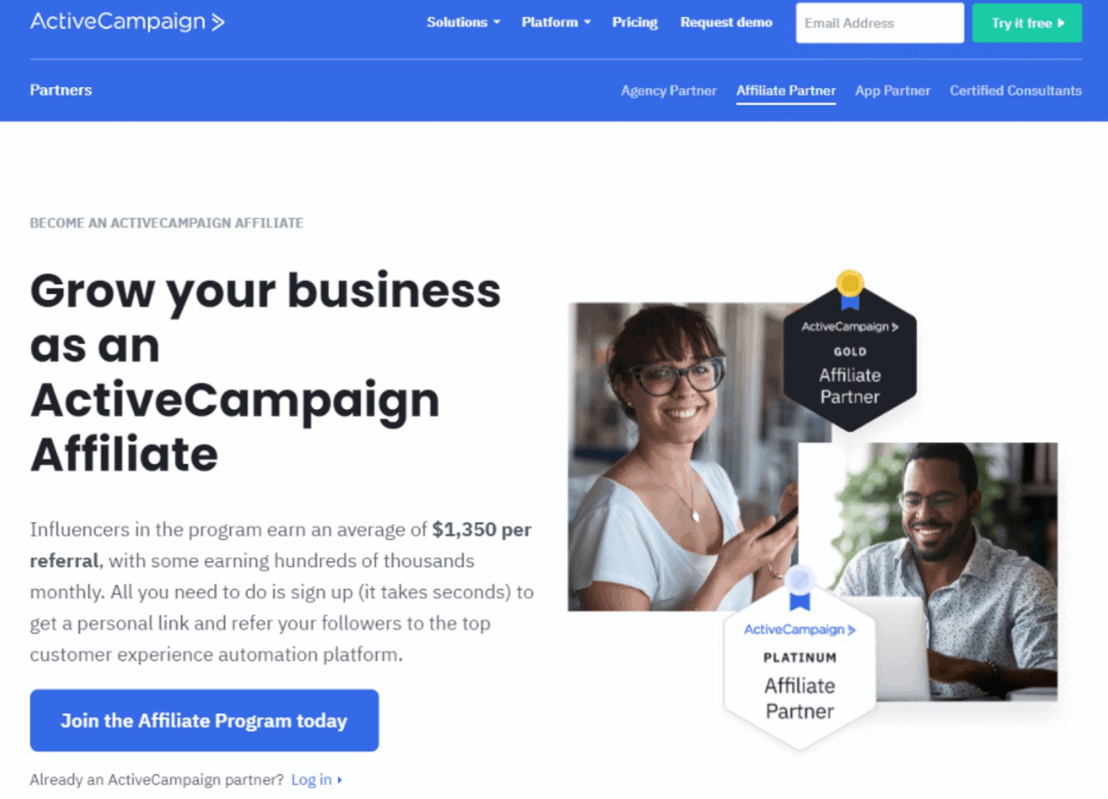 ActiveCampaign affiliate page