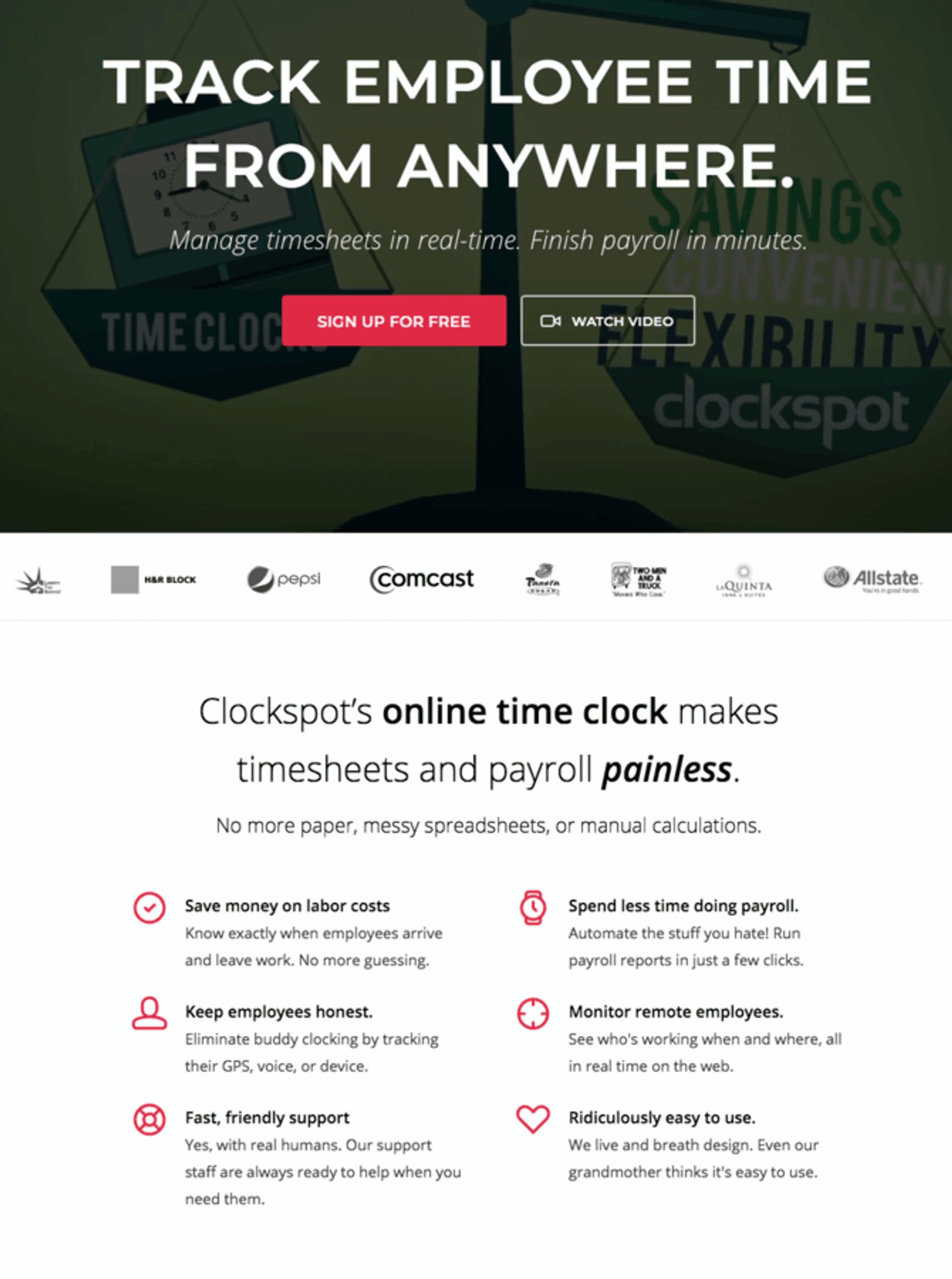 Clockspot homepage copywriting