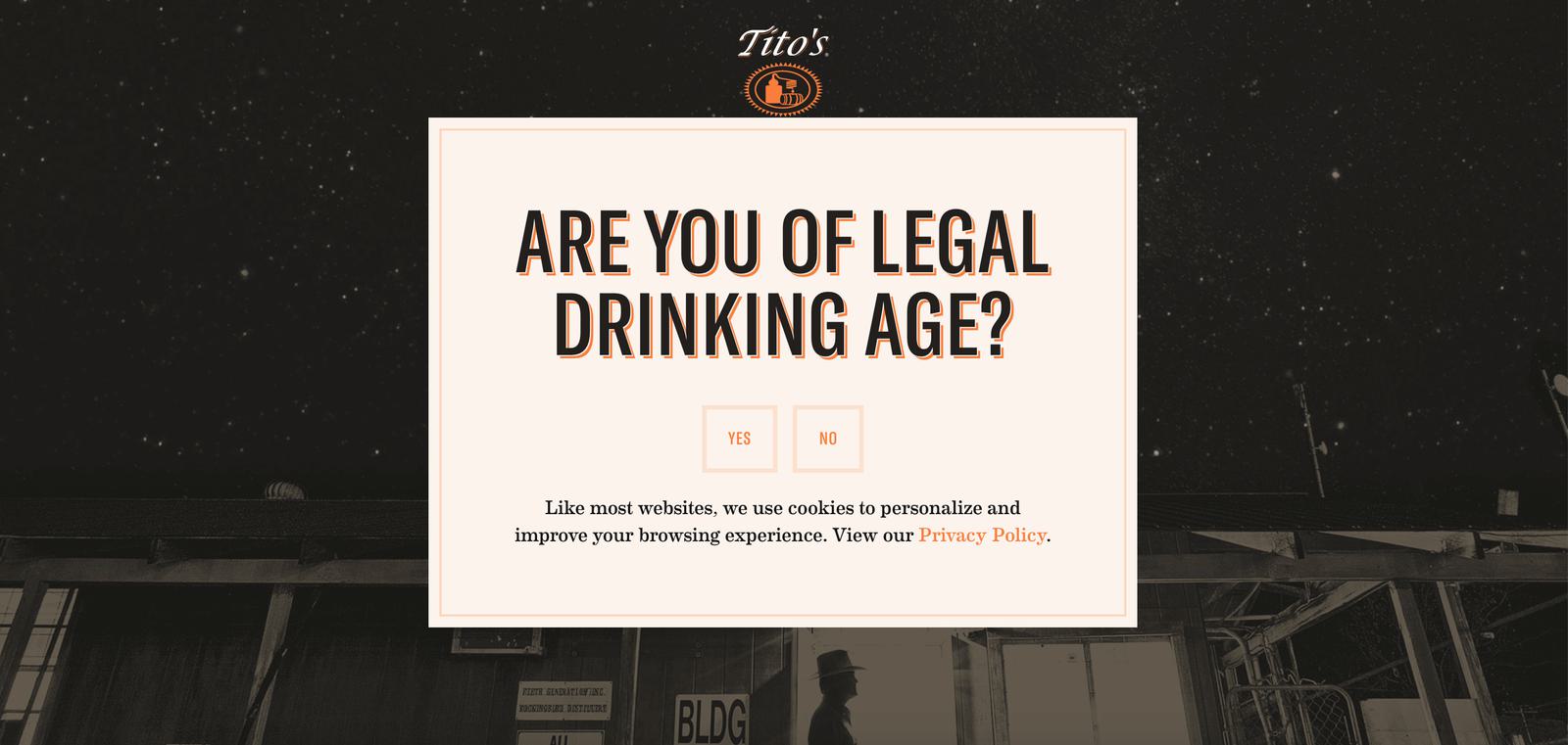 Tito's Vodka splash page