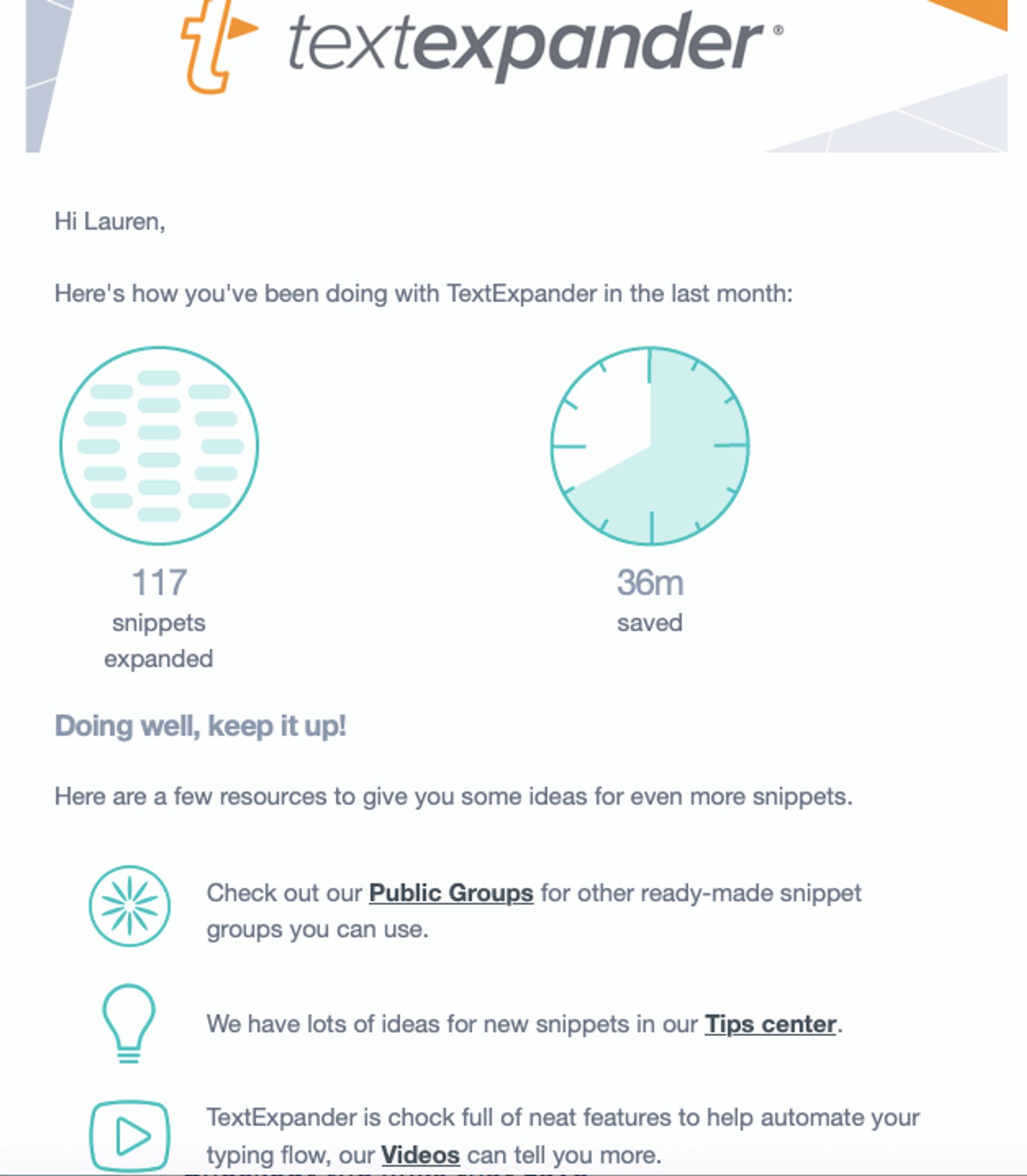 Email de progreso como ejemplo de tipos de email marketing