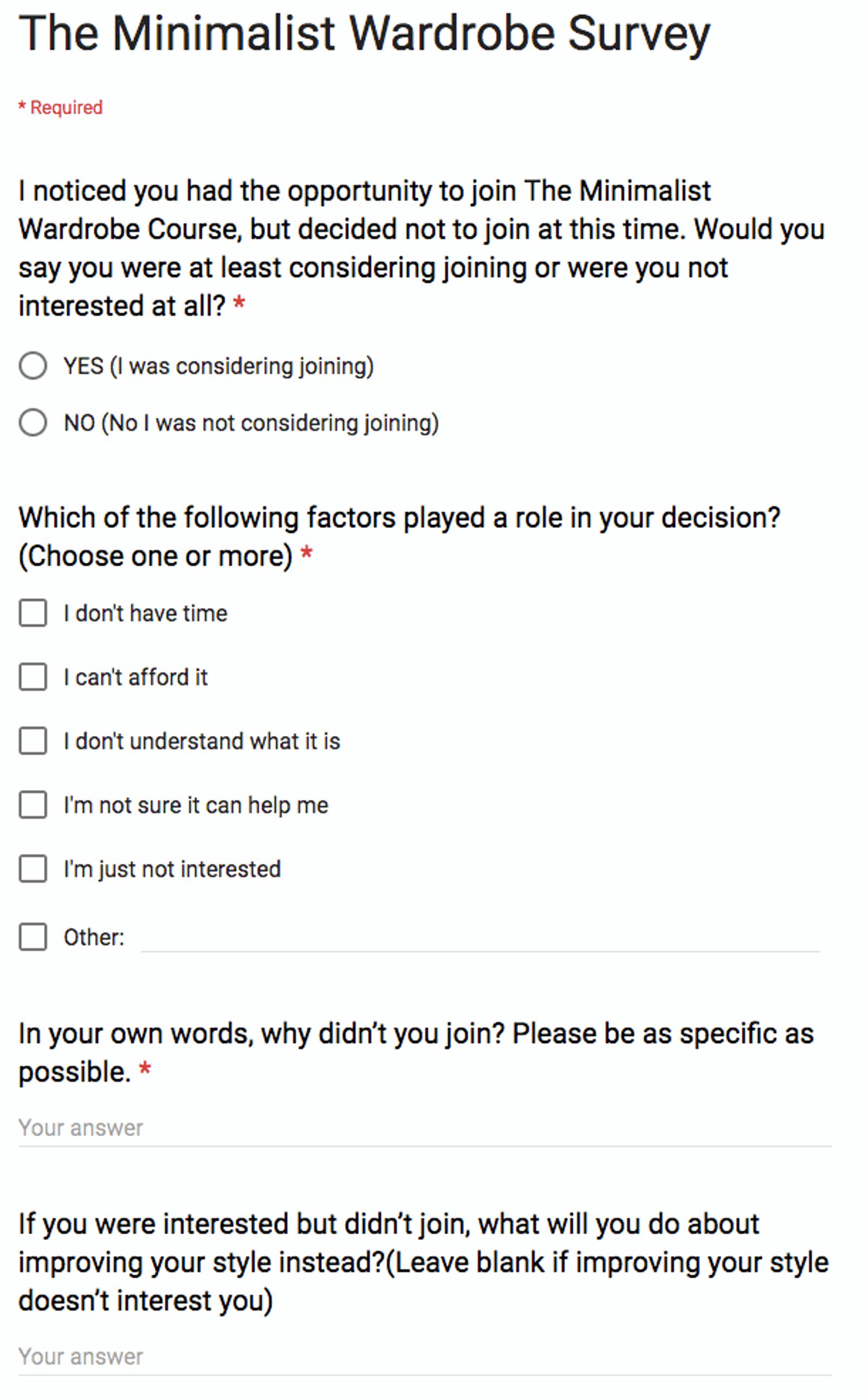 Google form survey