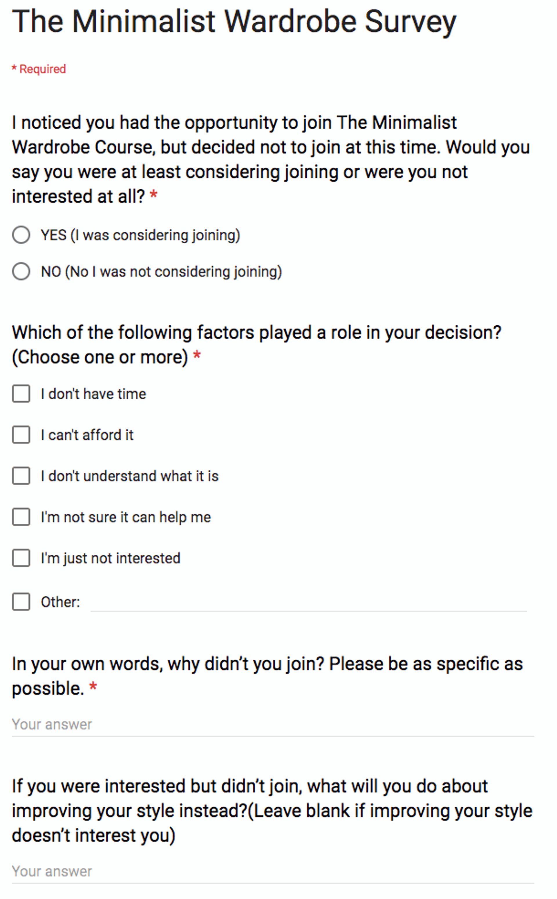 Google form survey