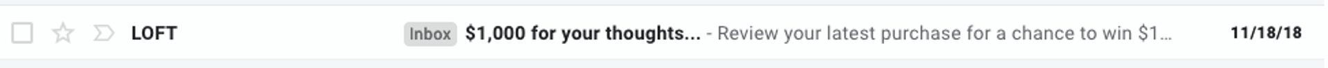 Screenshot of a LOFT email subject line and preheader in an inbox