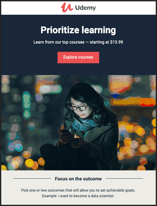 Udemy course sale email newsletter design example