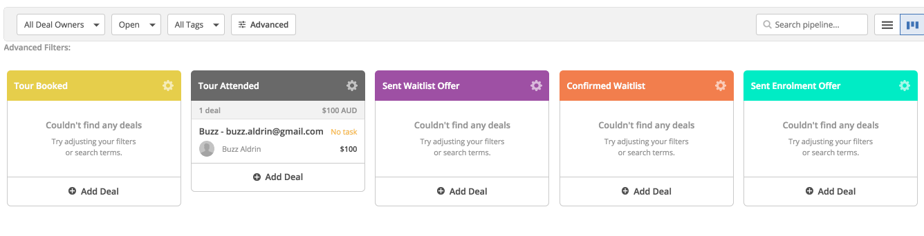 sent enrollment deal stage