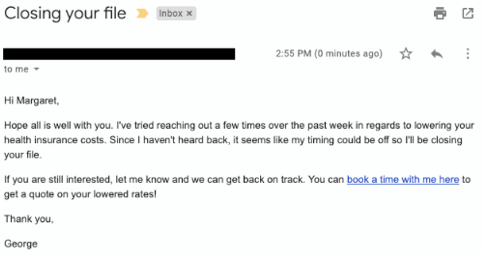 follow-up email for closing a file or ending communications to improve engagement