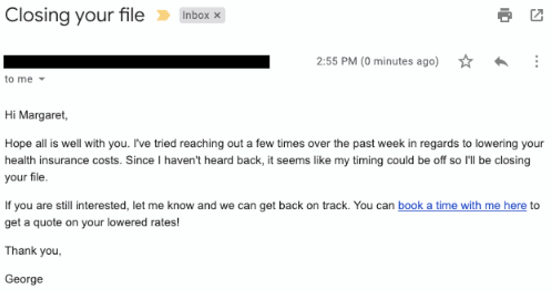 follow-up email for closing a file or ending communications to improve engagement