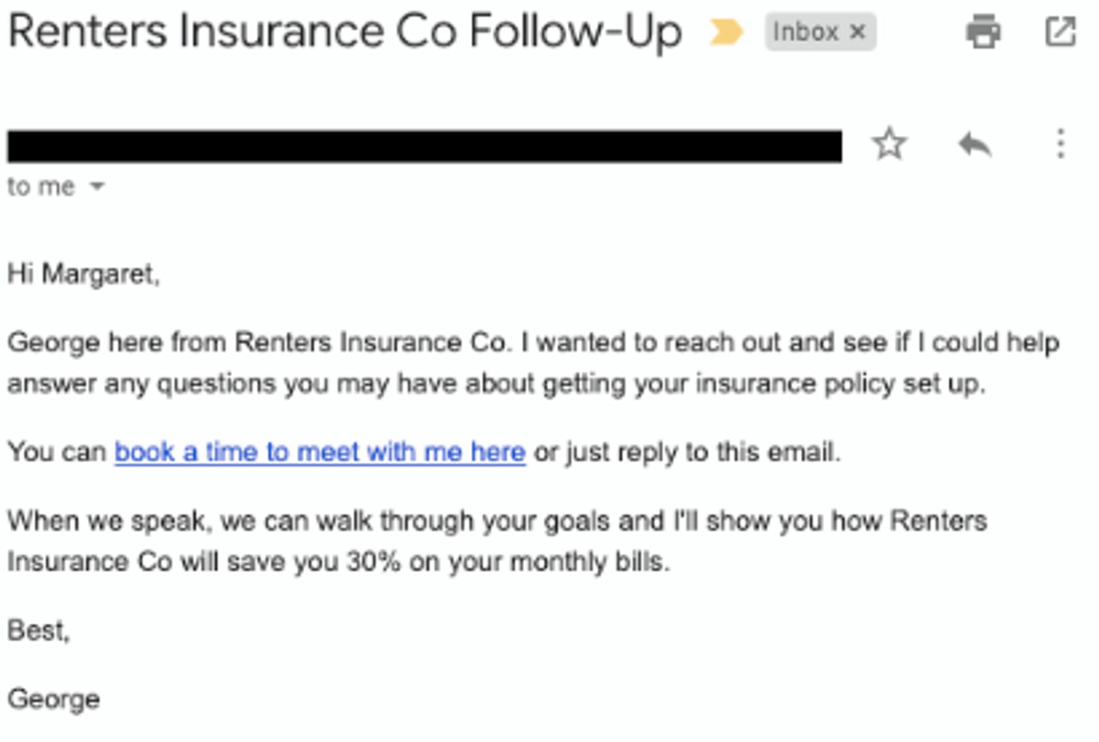 a follow-up email with a strong offer of 30% to improve engagement